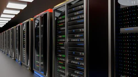 Servers. Servers room data center. Backup, mining, hosting, mainframe, farm and Illustrazione stock