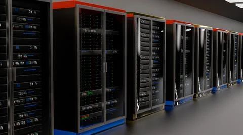 Servers. Servers room data center. Backup, mining, hosting, mainframe, farm and Ilustración de archivo