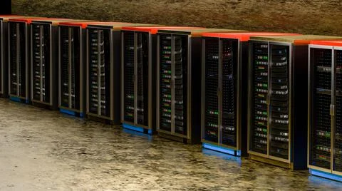 Servers. Servers room data center. Backup, mining, hosting, mainframe, farm and Stock Illustration
