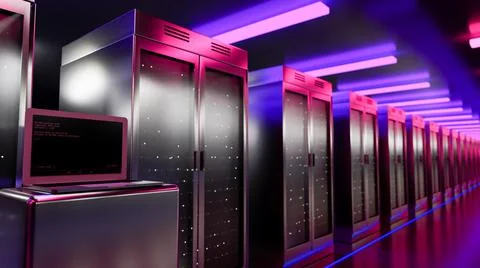Servers. Servers room data center. Backup, mining, hosting, mainframe, farm and Stock Illustration