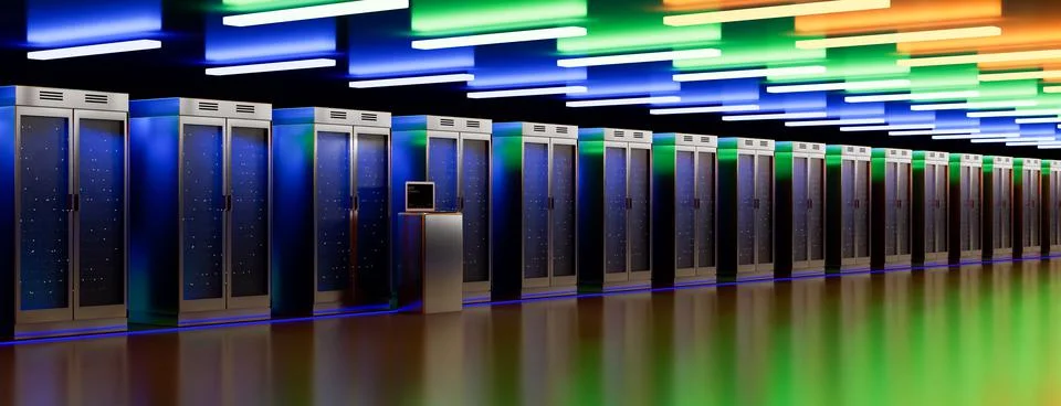 Servers. Servers room data center. Backup, mining, hosting, mainframe, farm and Stock Illustration