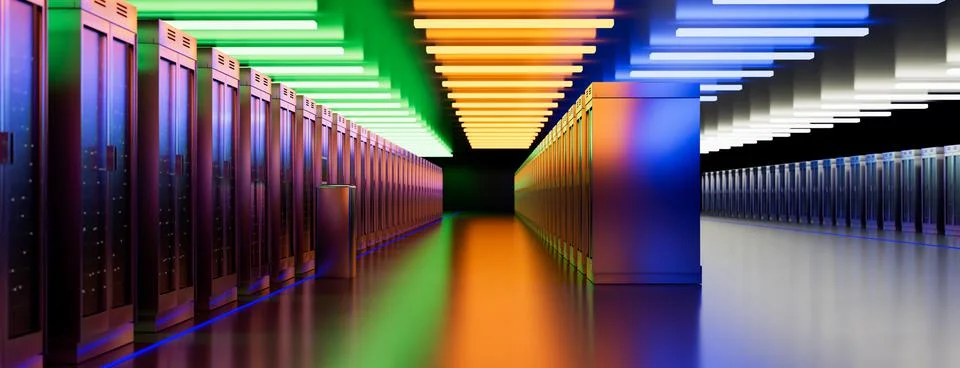 Servers. Servers room data center. Backup, mining, hosting, mainframe, farm and Stock Illustration