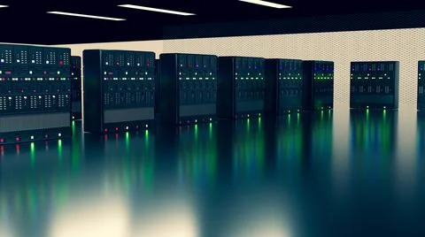 Servers. Servers room data center. Backup, mining, hosting, mainframe, farm and Ilustración de archivo