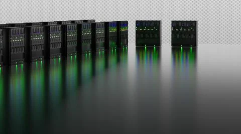 Servers. Servers room data center. Backup, mining, hosting, mainframe, farm and Illustrazione stock