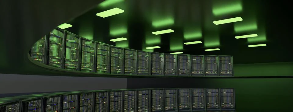 Servers. Servers room data center. Backup, mining, hosting, mainframe, farm and Stock Illustration