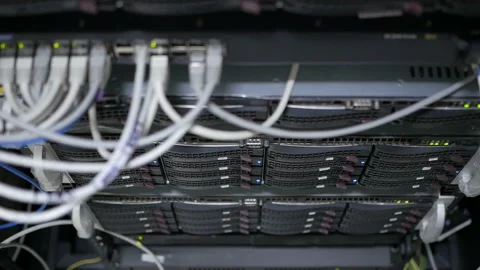 Servers stack with hard drives in a datacenter for backup and data storage Stock Footage 114494420