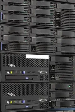 Servers stack with hard drives in a datacenter Stock Photos