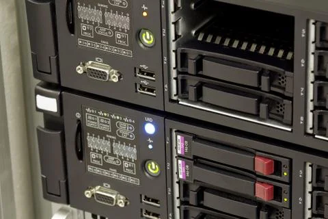 Servers stack with hard drives in a datacenter Fotos de archivo