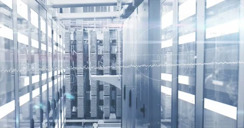 Servers symbolize data storage in business tech over math and finance data Video stock 330402497