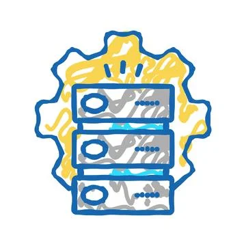 Servers work and service icon doodle illustration Stock Illustration