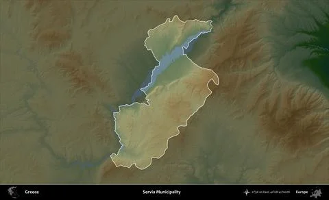 Servia Municipality highlighted, Greece. Physical Stock Illustration