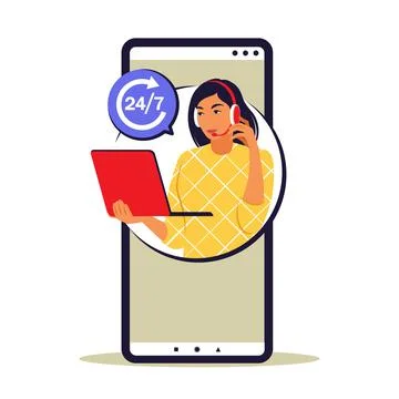 Service 24 7 concept. Call center support. Vector illustration. Flat Stock Illustration
