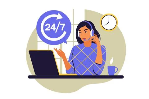Service 24 7 concept. Call center support. Vector illustration. Flat Stock Illustration