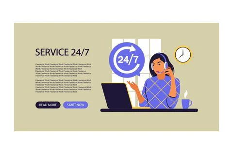 Service 24 7 concept. Call center support. Landing page form for web. Vector  Stock Illustration
