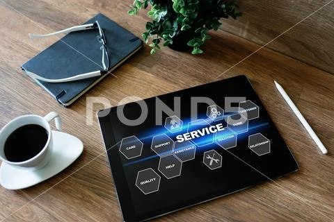 Service and customers support business concept on device screen. Stock Photos