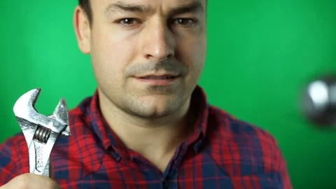Service and engineering concept. Mechanic or plumber with spanner in hand Stock-Footage 87173917