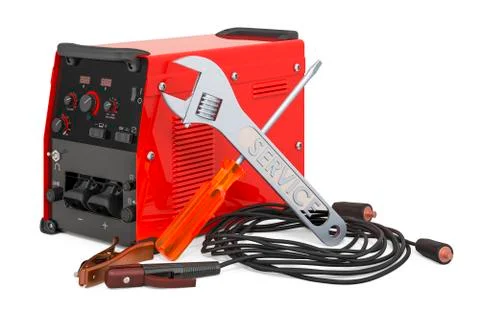 Service and repair of multi-process welder machine, 3D rendering Illustrazione stock