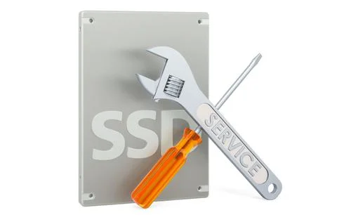 Service and repair of Solid state drive SSD, 3D rendering Stockillustratie