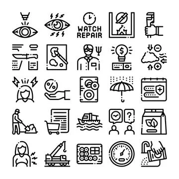 Service and technical support outline icons collection Stock Illustration