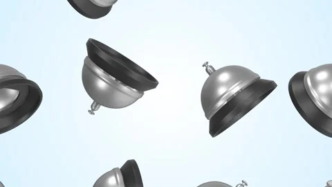 Service Bells Falling on a Light Blue Background. Call Bells 3D Animation. 4K Stock Footage 307756163