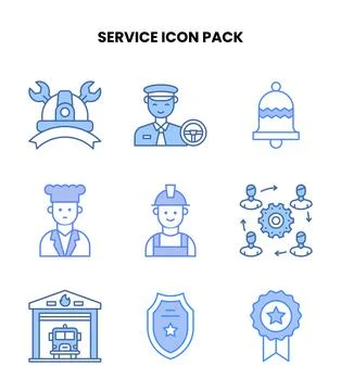 Service Blue Icons Pack Stock Illustration
