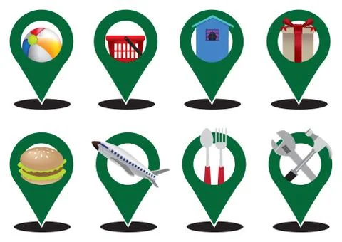 Service Business Map Markers Vector Icon Set Stock Illustration