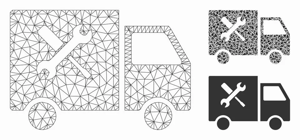 Service Car Vector Mesh Network Model and Triangle Mosaic Icon 库存插图