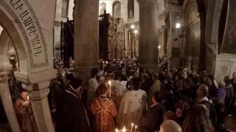 Service in the Church of the Holy Sepulchre Stock Footage