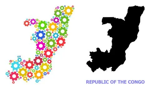Service Collage Map of Republic of the Congo with Colored Gears Stock Illustration