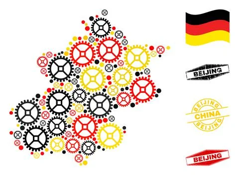 Service Composition Beijing City Map in German Flag Colors and Grunge Seals Illustrazione stock