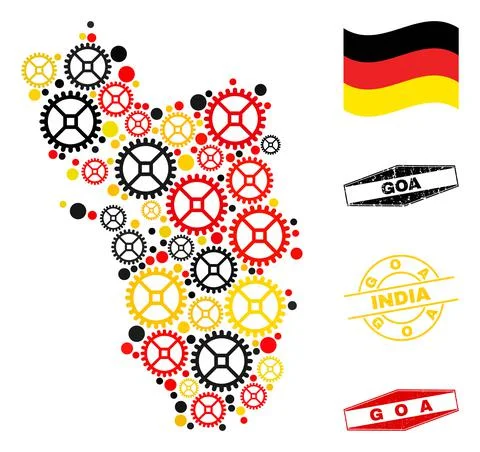 Service Composition Goa State Map in German Flag Colors and Grunge Stamps Stock Illustration