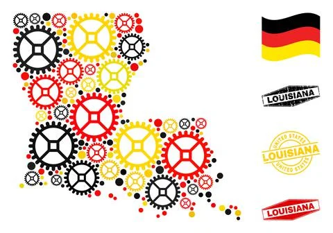 Service Composition Louisiana State Map in German Flag Colors and Grunge Stamps Stock Illustration