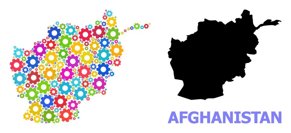 Service Composition Map of Afghanistan with Multi-Colored Gears Stock Illustration