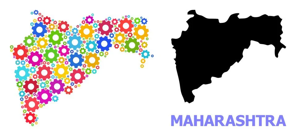 Service Composition Map of Maharashtra State of Bright Gear wheels Stock Illustration