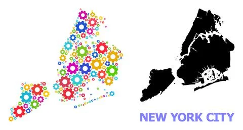 Service Composition Map of New York City with Multi-Colored Gears Stock Illustration