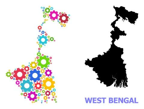 Service Composition Map of West Bengal State of Colored Cogs Stock Illustration
