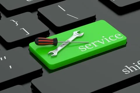 Service concept on green keyboard button Illustrazione stock