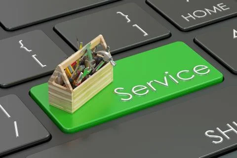Service concept on keyboard, 3D rendering Illustrazione stock