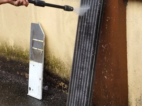 Service cooling coil air cond with chemicals. Stock Footage 84007828