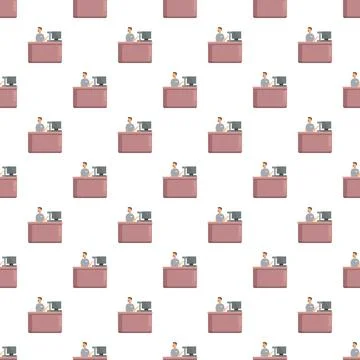 Service counter employee working on computer seamless pattern Stock Illustration