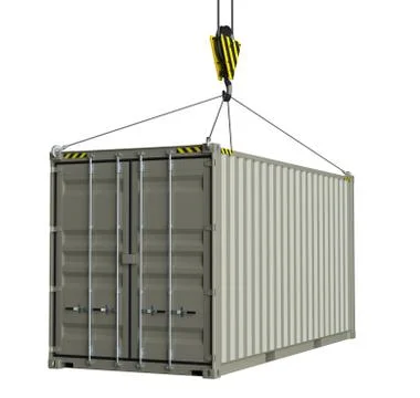 Service delivery - cargo container hoisted by hook 库存插图