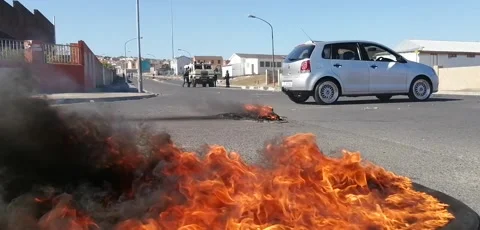 Service Delivery Protest Blocks Road in Tafelsig Mitchells Plain, Cape Town Stock Footage 340227738