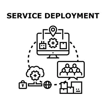 Service deployment process connecting technology, users, and data Stock-Illustration