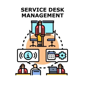 Service desk management solving client problems effectively Stock Illustration