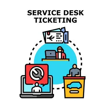 Service desk ticketing system providing customer support Stock Illustration