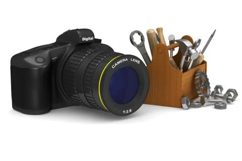 Service digital camera on white background. Isolated 3D illustration Stock Illustration
