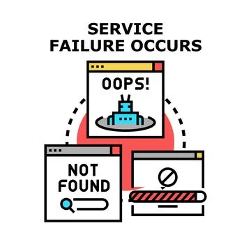 Service failure occurs representing system error and data loss 스톡 일러스트