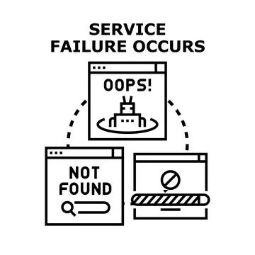 Service failure occurs representing system error and data loss Illustrazione stock