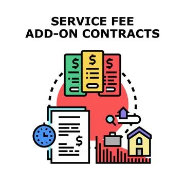 Service fee add on contracts and financial documents concept Stock Illustration