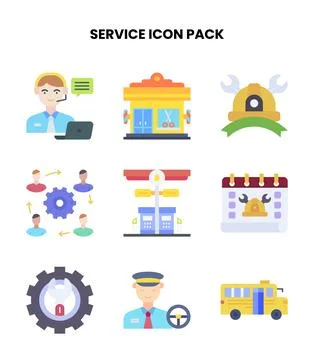 Service Flat Design Icons Pack Stock Illustration